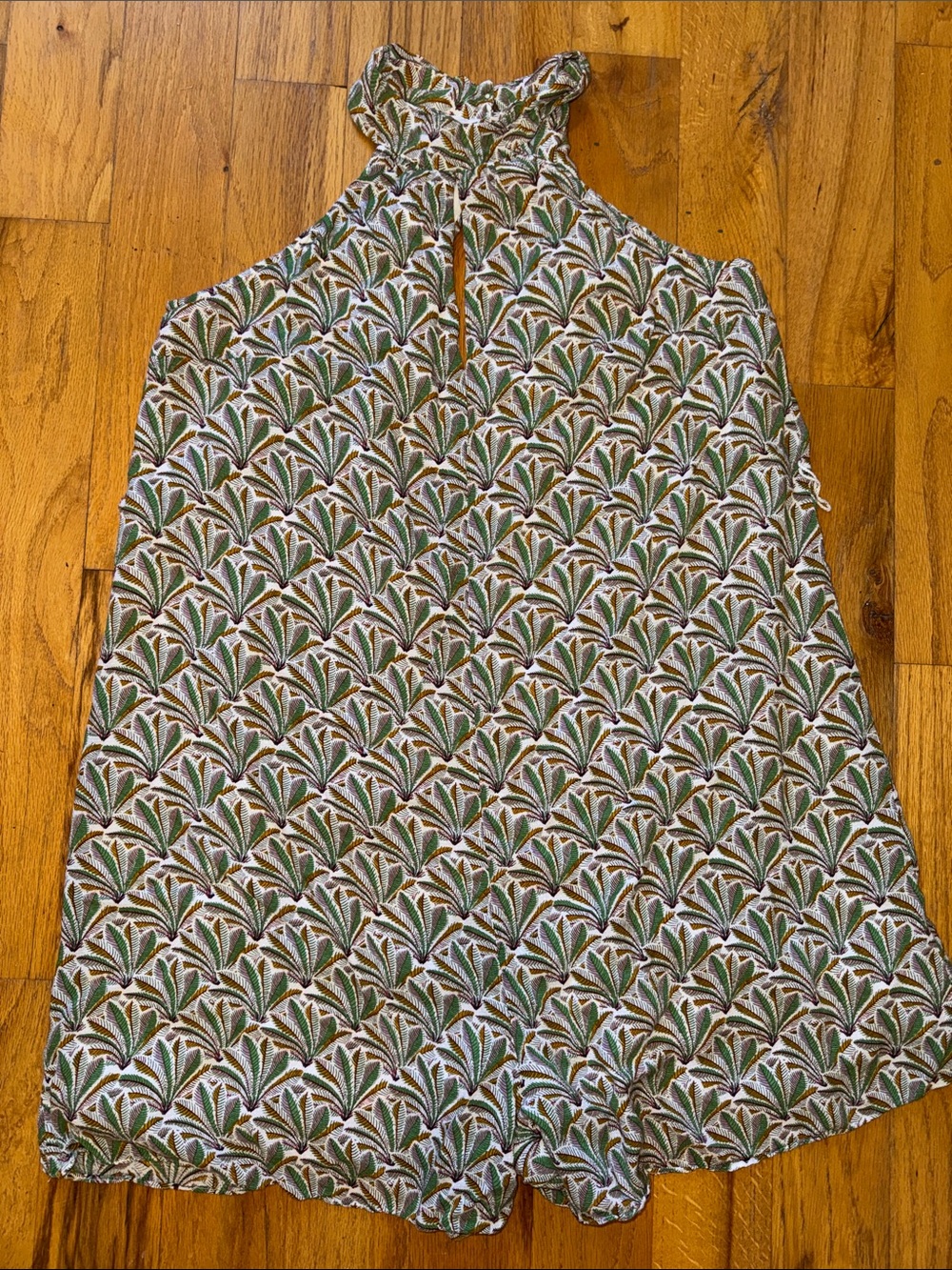 Anthropologie Olive Green and White Printed Halter Romper